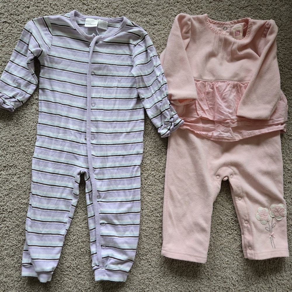 Miniwear Purple Striped and Carter's Pink Fleece Onesie Outfit Outfits Sleeper